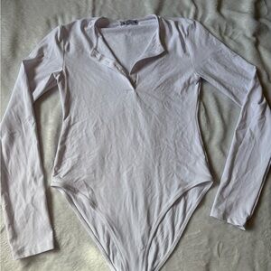 Zara Double Lined White Long Sleeve Bodysuit
